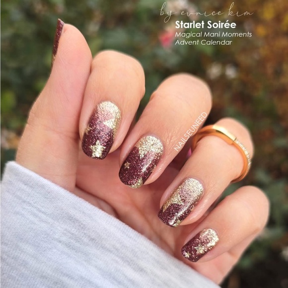 Color Street Other - *Exclusive* Color Street: Starlit Soirée | Gold Burgundy Stars Glitter Gradient